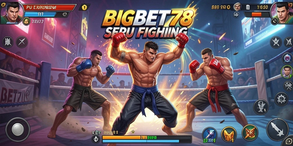 Screenshot utama BIGBET78 menampilkan aksi bertarung yang seru dan mendebarkan.