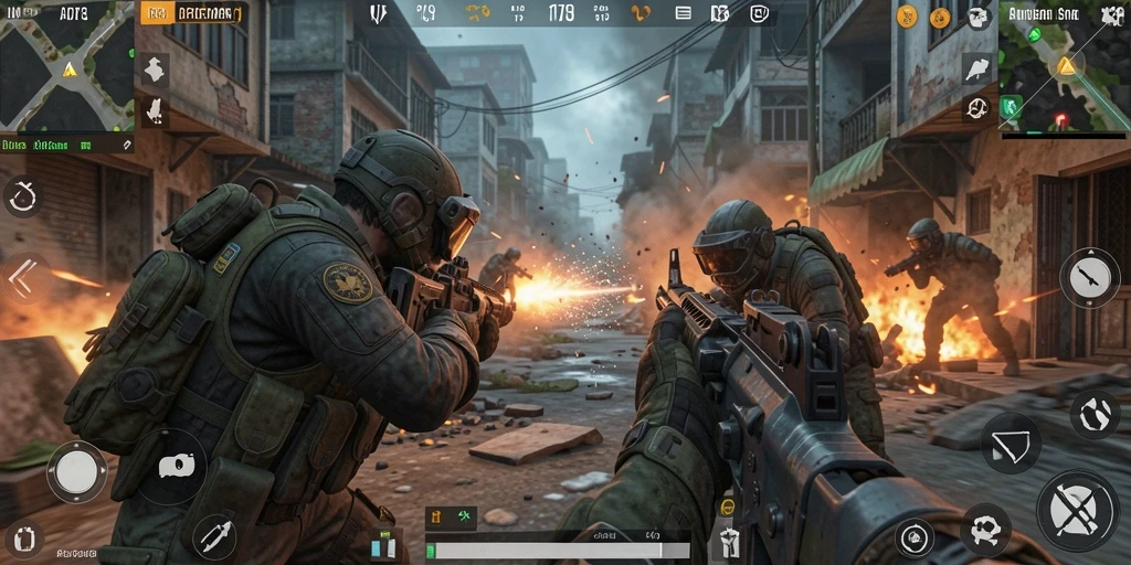 Screenshot D73 menampilkan aksi gameplay FPS yang mendebarkan.