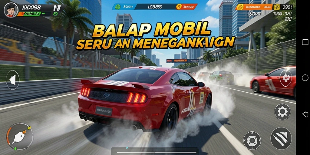 Tampilan gameplay balapan mobil yang mendebarkan dari ID098.