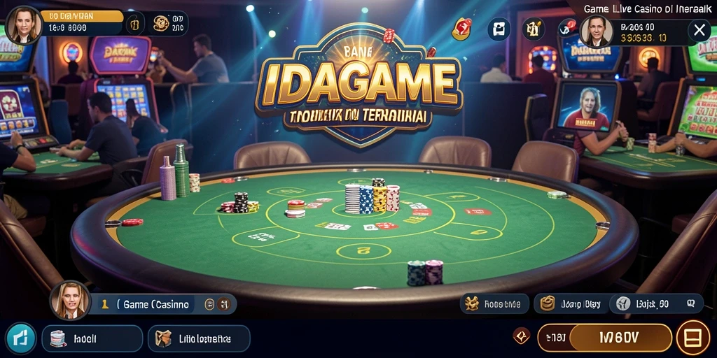 Screenshot gameplay IDAGAME dengan dealer langsung dan suasana casino yang autentik.