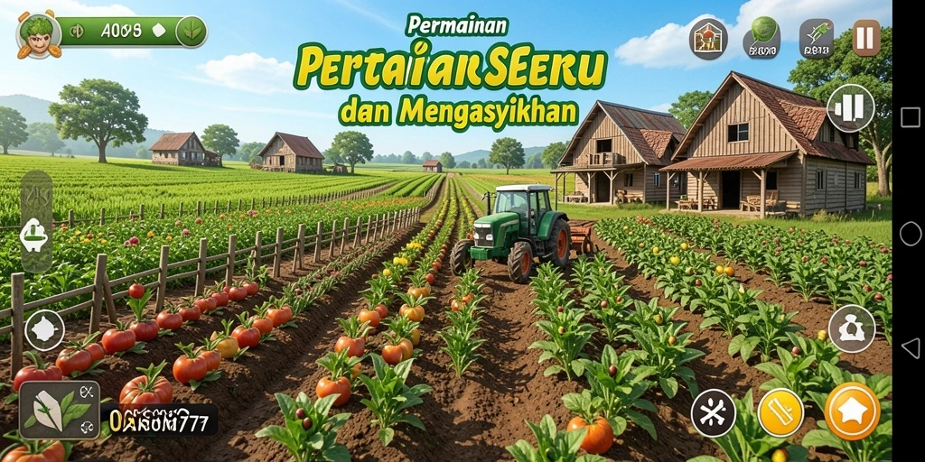 Tampilan gameplay JARUM77 dengan berbagai aktivitas pertanian.