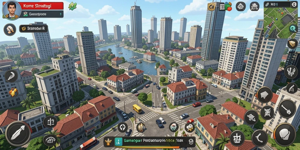 Screenshot gameplay KKRP menampilkan pembangunan kota yang dinamis.
