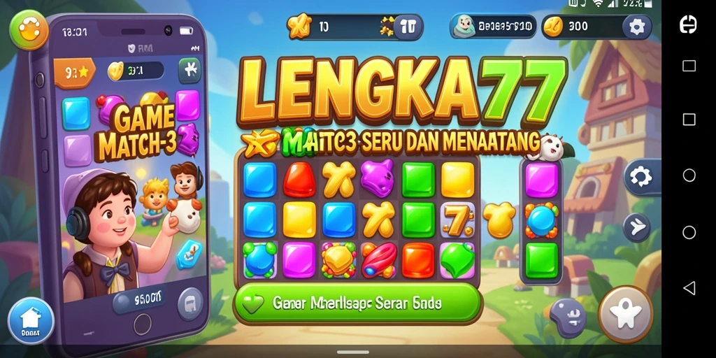Tampilan gameplay seru LENGKAP777 dengan tantangan Match-3.