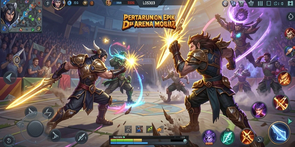 Tampilan seru dari pertarungan di LOS303 dengan karakter yang beragam.