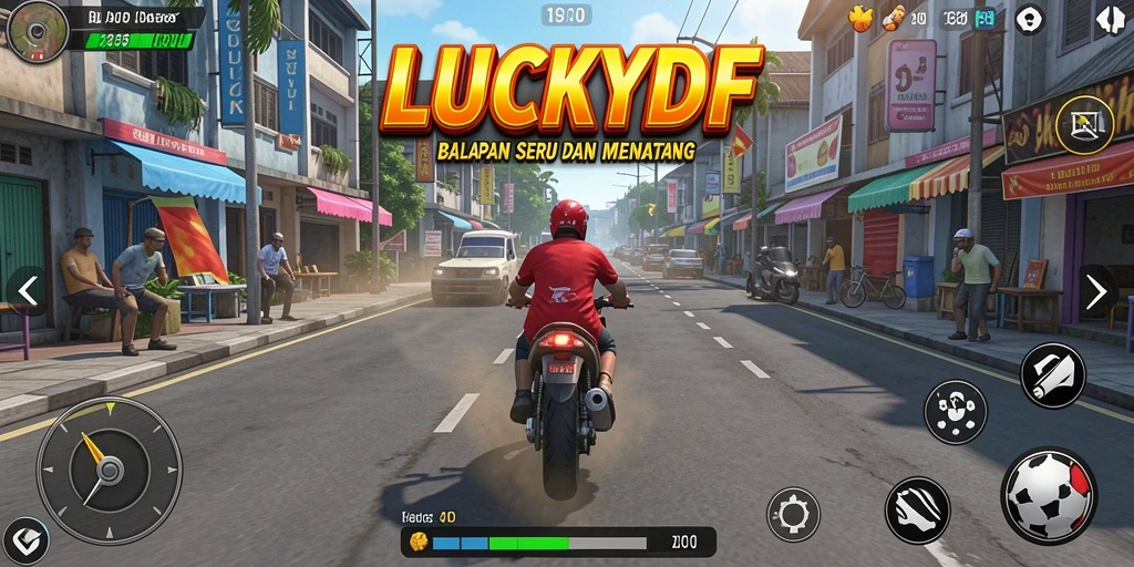 Tampilan utama gameplay LUCKYDF dengan aksi balapan mendebarkan.