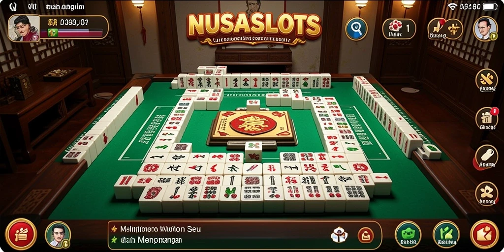 Screenshot NUSASLOTS menampilkan aksi seru permainan Mahjong yang mendebarkan.
