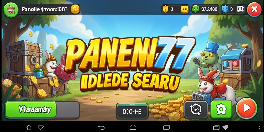 Screenshot gameplay PANEN77 menunjukkan pertanian yang ramai dan hasil panen yang melimpah.