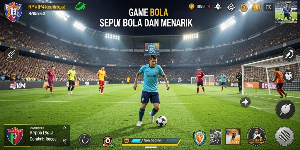 Screenshot RPVIP4 menampilkan aksi pemain dalam pertandingan sepak bola yang seru.