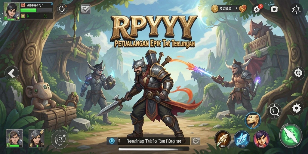 Tampilan gameplay RPYYY dengan pertempuran seru dan karakter unik.